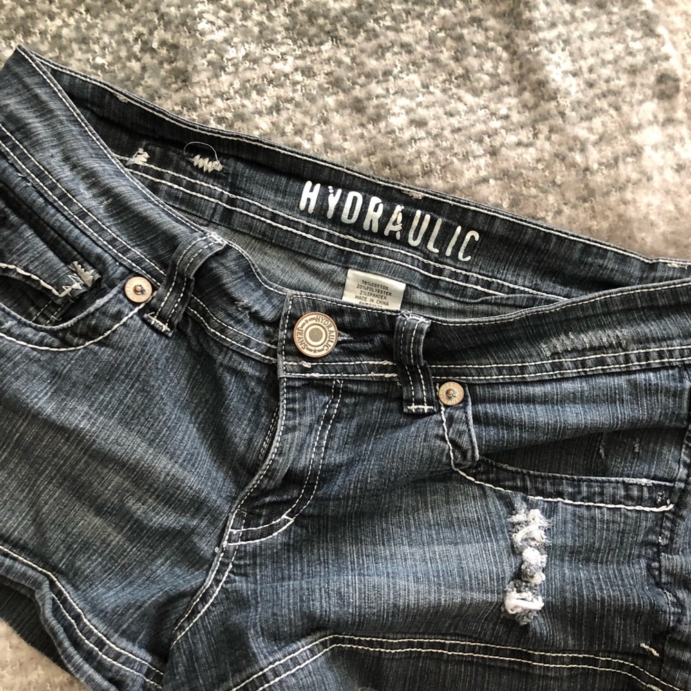 Hydraulic brand denim shorts with embellishments